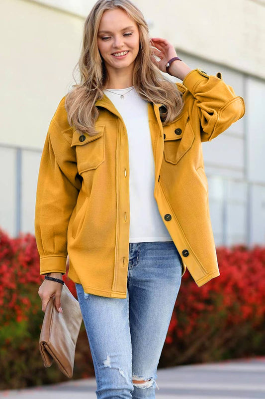 "....Fleece Shacket W/ Elbow Patch